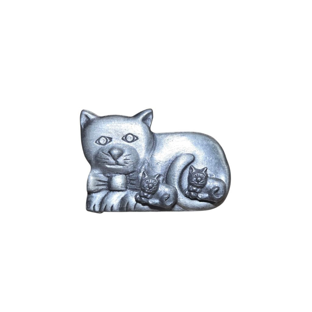 Vintage Torino Brooch Silver Pewter Cat  Pin Post Earrings Set Collectible
